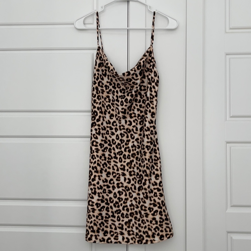 Leopard Print Cowl Neck Slip Dress